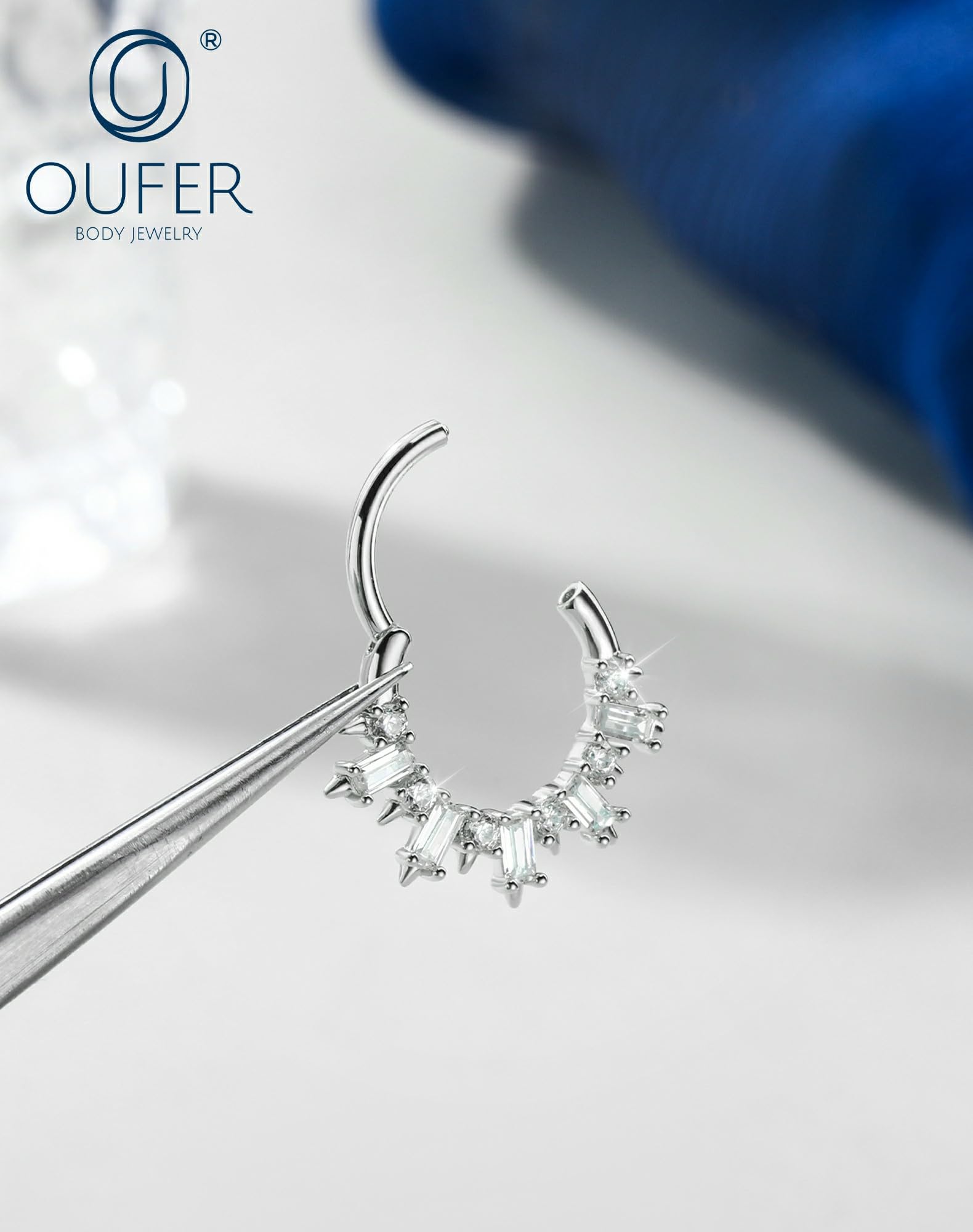 OUFER Gold Septum Rings 16G 8/10MM 316L Surgical Steel Septum Piercing Jewelry, Square Clear CZ Hinged Segment Daith Piercing Jewelry, Daith Helix Rook Earrings For Women Men: 16G 10MM Gold