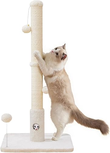 Postes rascadores para gatos de 33 pulgadas para adultos, rascador de gatos con base de cubierta de tela suave y cuerda de sisal duradera, rascador
