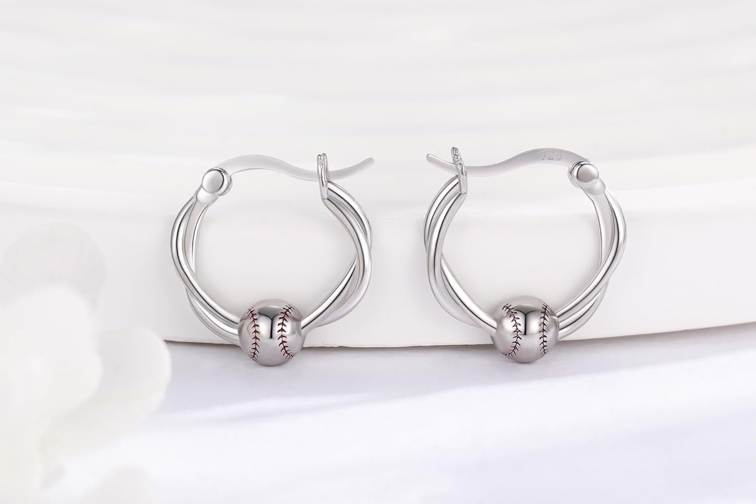 925 Sterling Silver Baseball/Football/Basketball/Volleyball Earrings Ball Hoop Earrings Cool Sports Earrings Jewelry Gifts for Women Girls Sensitive Ears - Image 5