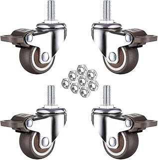UQXY 1.5" Threaded Stem Casters with Brake, Heavy Duty Swivel Caster with M8x20 Threaded Stem and Nuts for Shopping Carts, Trolley, Workbench, Furniture (Pack of 4) (M8x20) (1.5 Inch)