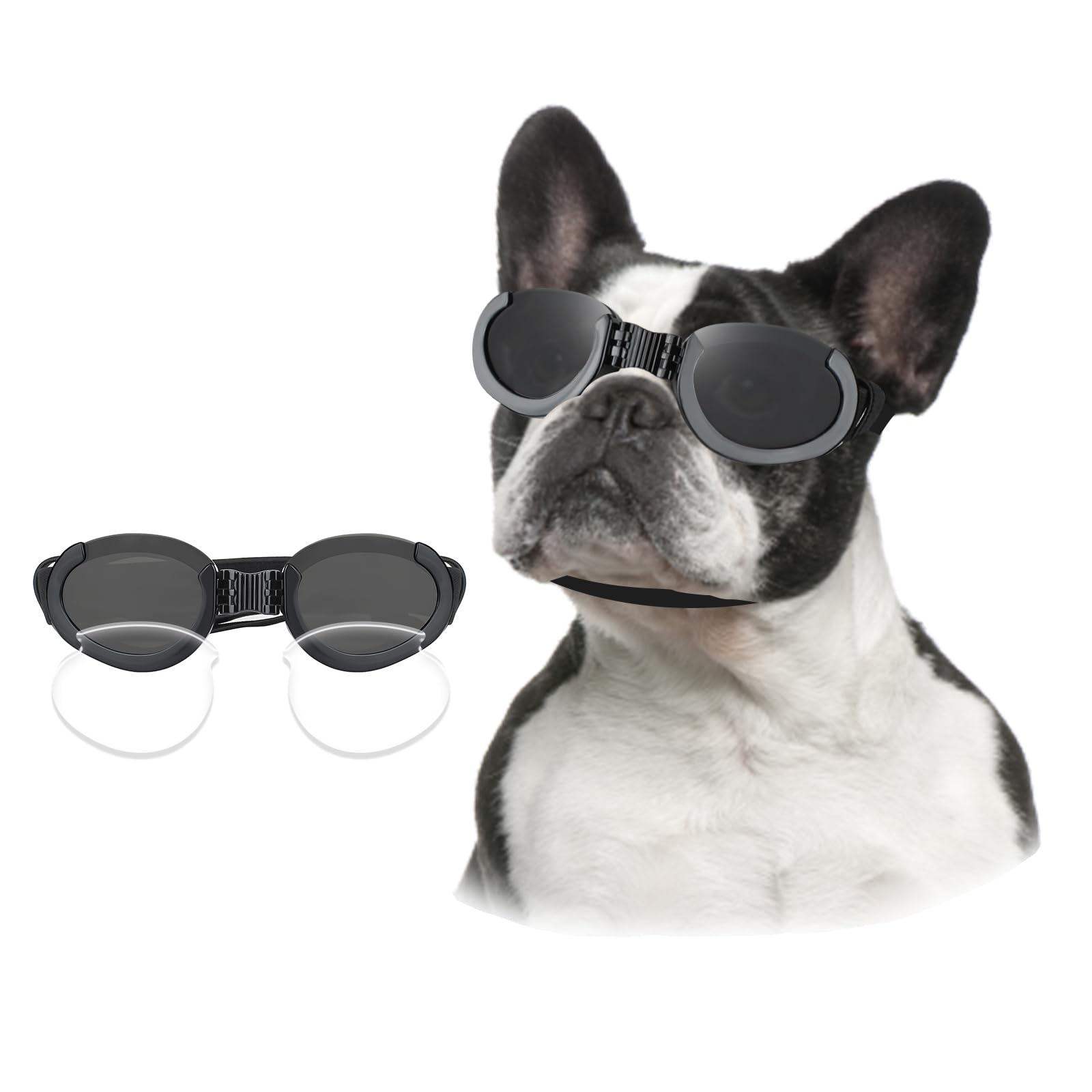 Lesypet Lunettes de soleil pour chien avec verres remplaçables pour chiens de taille moyenne et grande - Anti-UV - Protection contre le vent - Pour l'extérieur, la moto, la conduite, la protection des