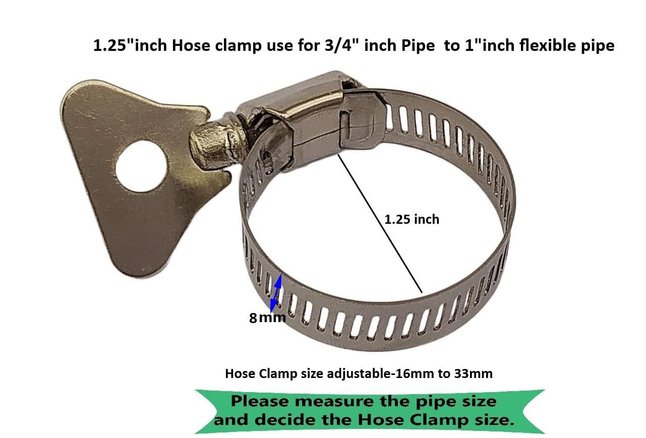 ESEKSAFAR Adjustable Butterfly SS Hose Clamp/Pipe clip (8, 1.25" inch) 1