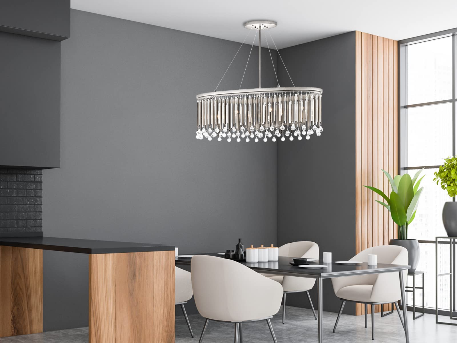 meineWunschleuchte Großer Kronleuchter 6-flammig mit filigranem Kristall Glas Chrom, 92cm Breit