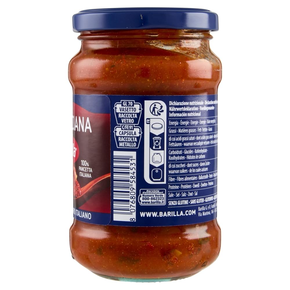12x Barilla Pastasauce Sugo all' Amatriciana, Italienisches Sauce mit Schweinebauch 300g + Beni Culinari Kostenloser Schlüsselanhänger