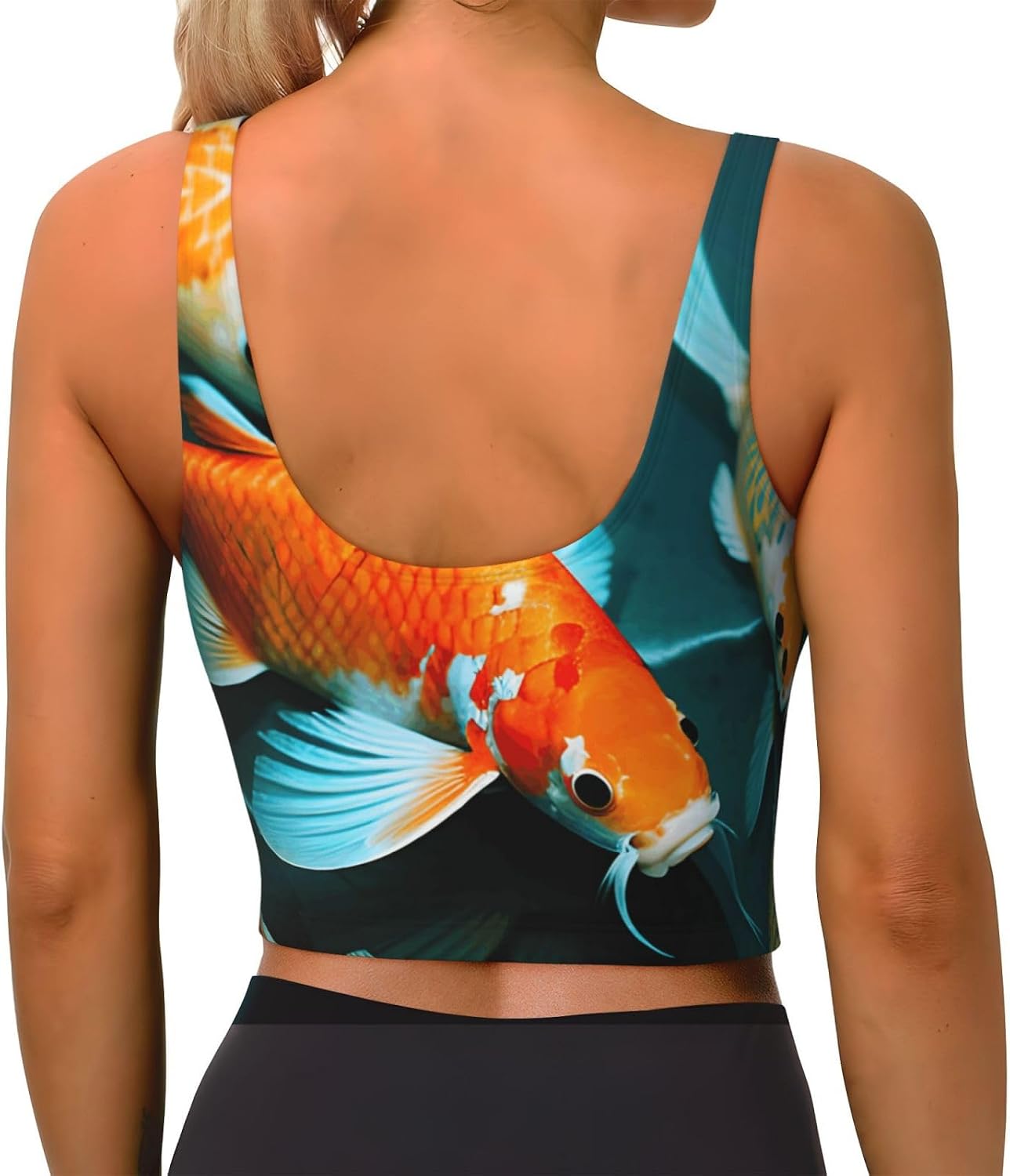 Hd Koi Fish Print Women'S Sports Bra Tank Tops,Longline Sports Bras For Yoga,Workout And Running
