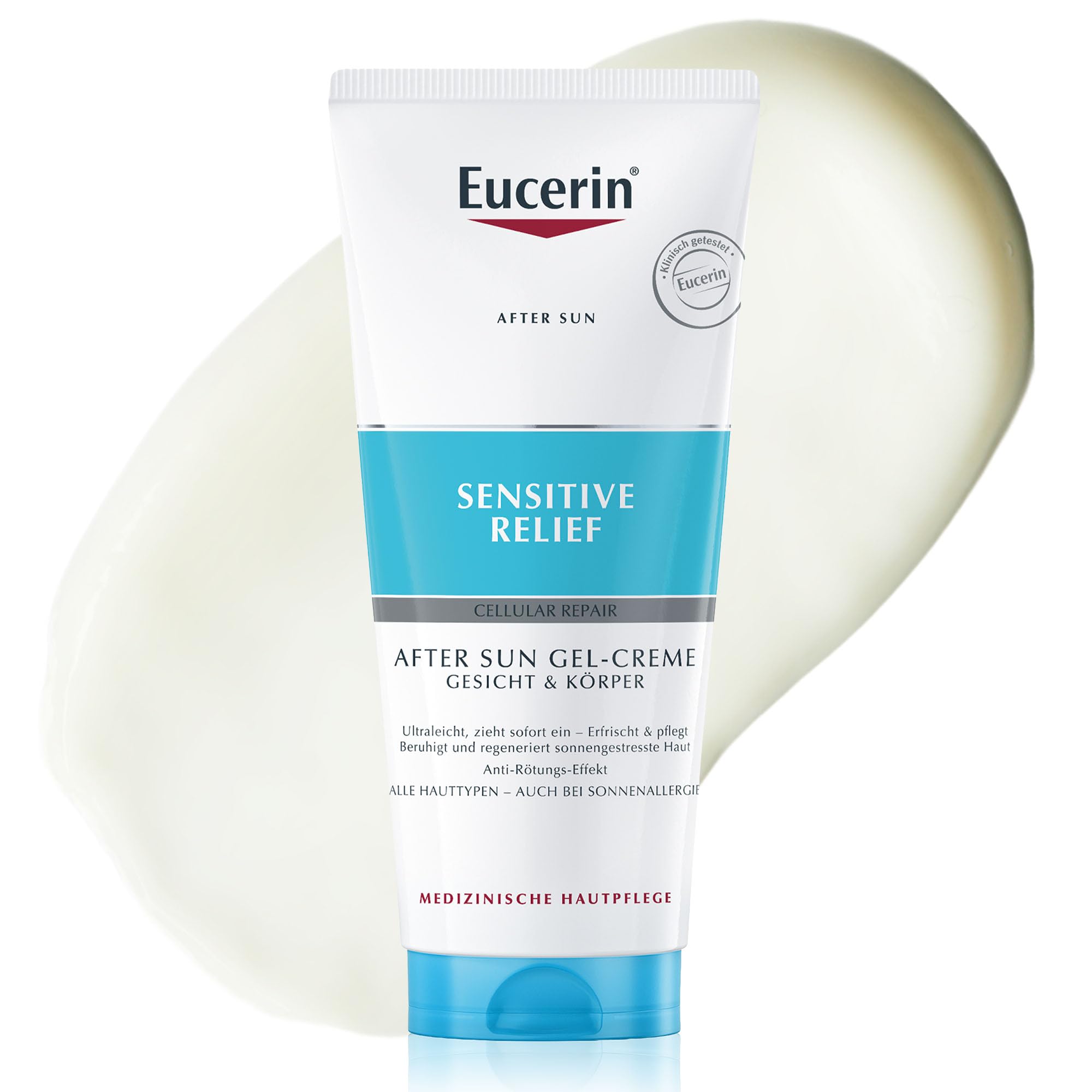 Eucerin After Sun Sensitive Relief Gel-Creme 200 ml, After-Sun-Pflege für Körper und Gesicht, Feuchtigkeitscreme mit leichter Textur für gestresste, empfindliche und zu Sonnenallergien neigende Haut