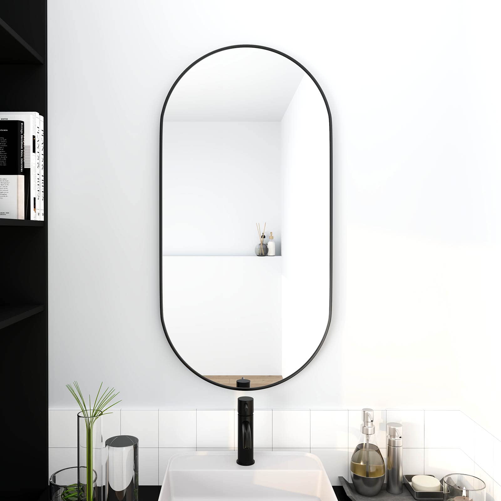 Amazon.com: Black Bathroom Mirrors for Wall, 18 x 35 Inch Oval Bathroom ...