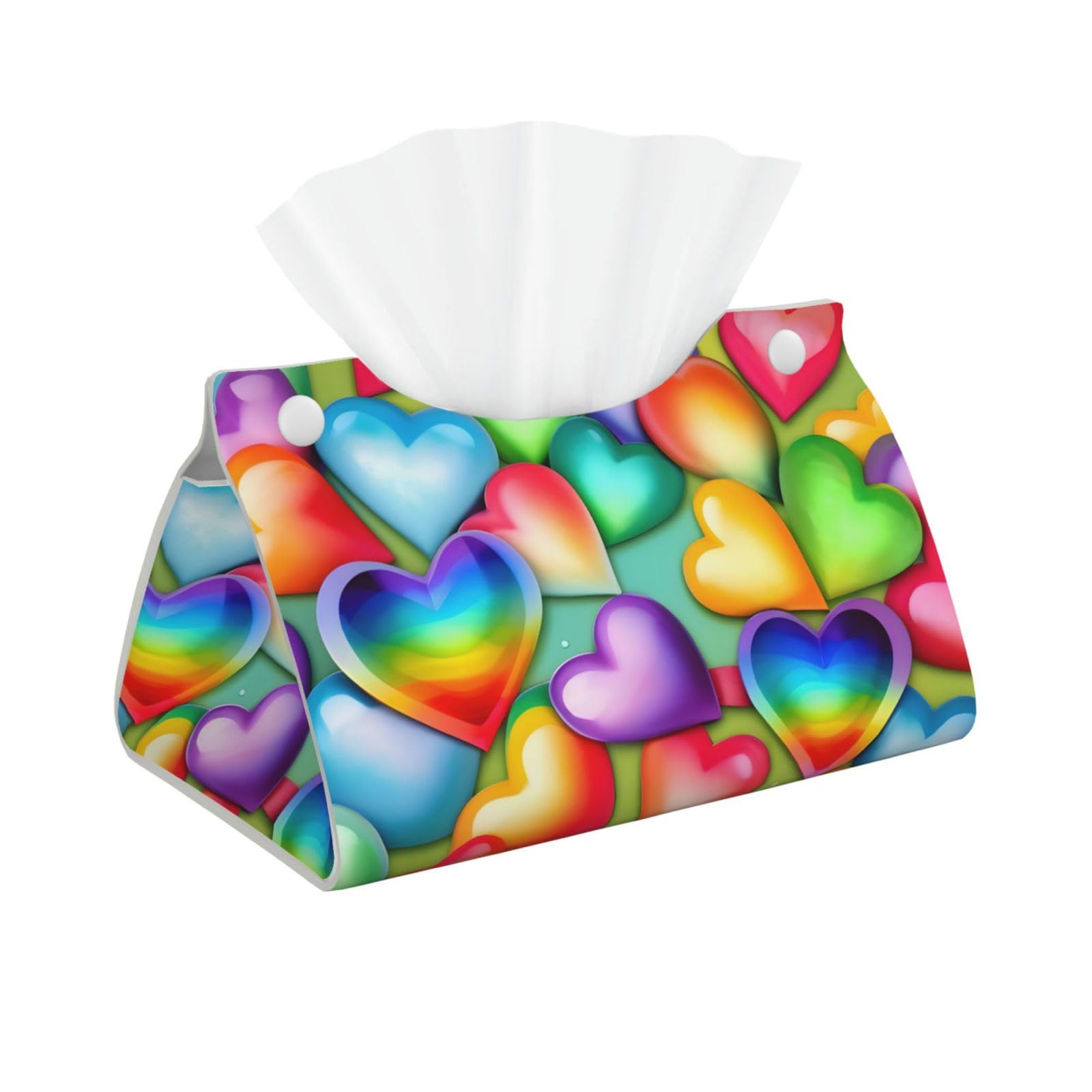 Rainbow Hearts Print Long Tissue Box Cover Tissue Dispenser Box For Living Room, Office, Car, Bathroom