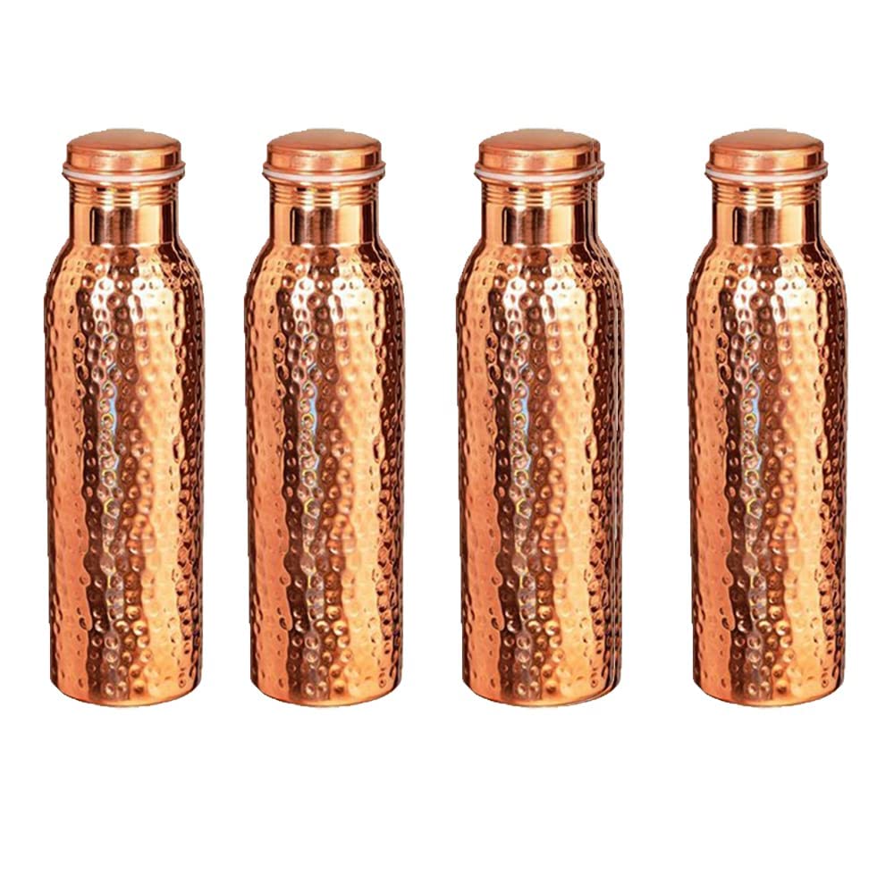 Golden Valley Copper Handmade Premium Yoga Seam Less (Joint Free) Leak Proof Water Bottle 4000 ml Bottle (Per Bottle 1 LTR) (Pack of 4, Brown)®