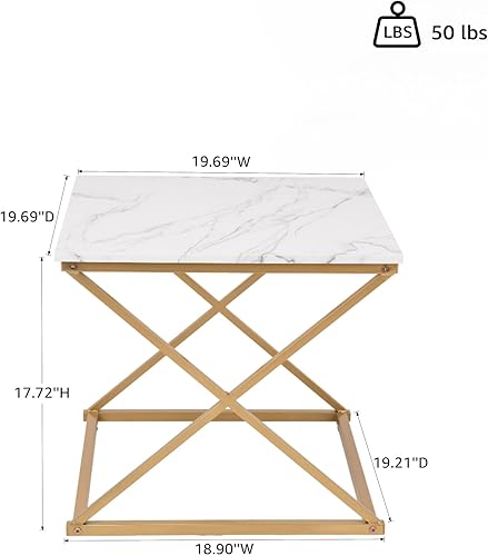 Miniatura 4 de unipaws Moderno juego de 3 mesas auxiliares anidadas, parte superior de mármol sintético con marco dorado, mesa auxiliar con 2 mesas auxiliares
