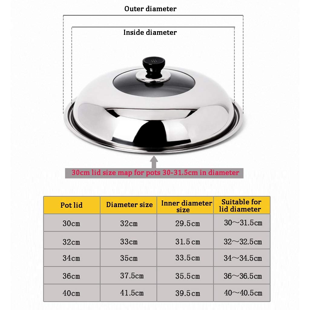 Couvercle,Couvercles de Casserole Couvercle de Casserole en Acier Inoxydable Couvercle de Wok en Verre trempé couvercles de Casserole de Remplacement de Grande Taille