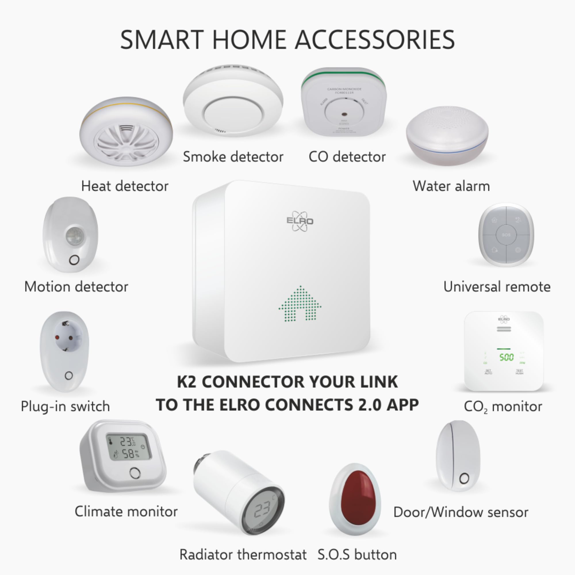 ELRO Connects SF500S - Juego Completo de detectores de Humo K2 Connector + 3 detectores de Humo inalámbricos – Advertencia por Smartphone – según EN14604