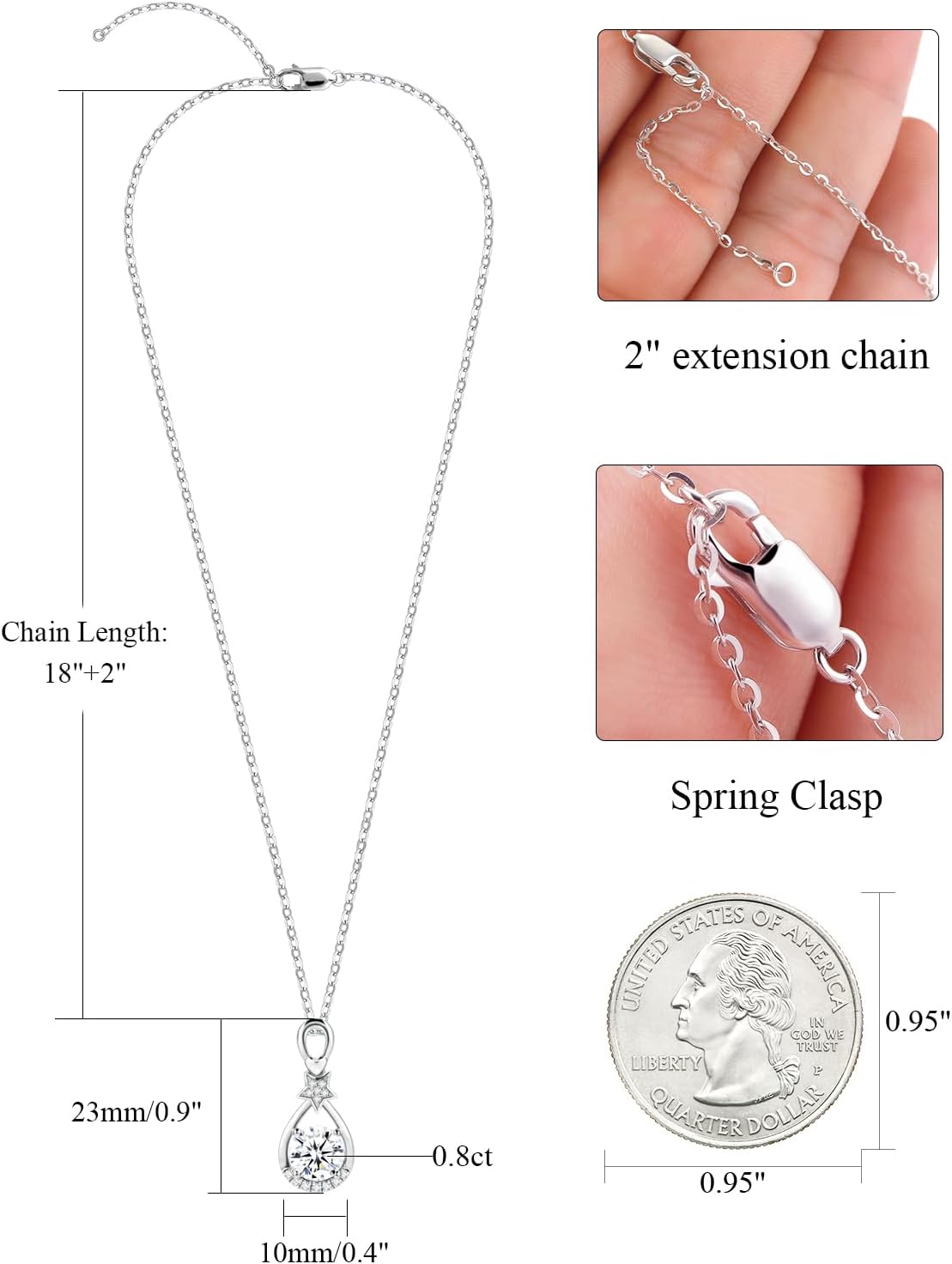 Christian Cross Moissanite Pendant Necklace for Women, D Color VVS1 925 Sterling Silver Plated 18k White Gold 20 Inches Chain - Image 5