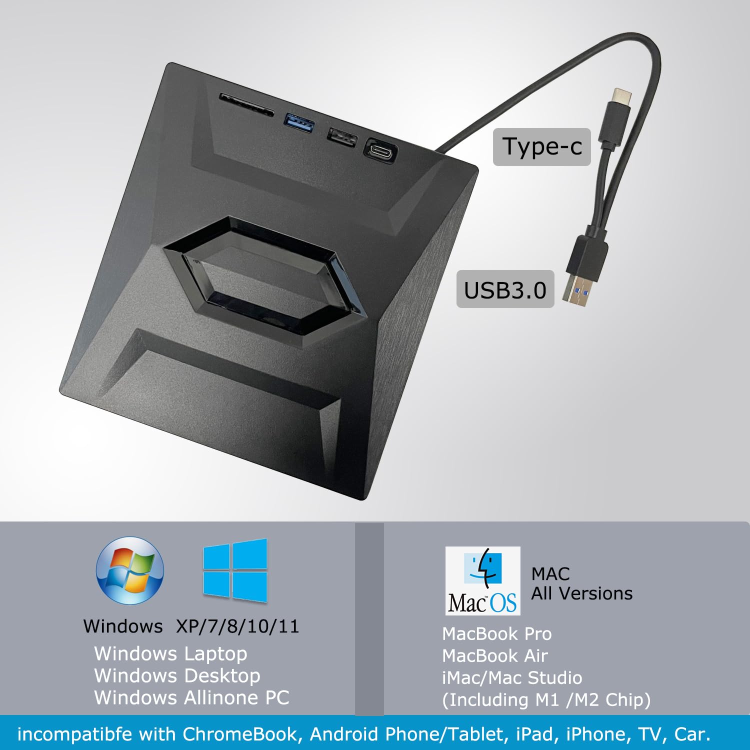 JOYIN-BURN External USB 3.0 CD DVD Drive for Laptop,USB 3.0 USB C Portable CD Player DVD Burner with USB Hub and SD Card Reader 24X Super Fast Speed for Windows11 10,Mac OS,Linux,Vista Computer