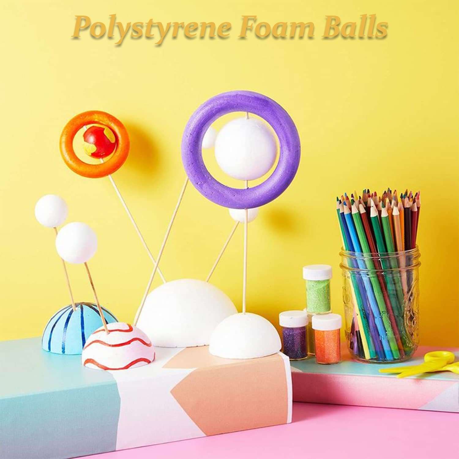 LOKIPA White Polystyrene Balls, 60 Pieces White Foam Balls 5 Sizes 2-5cm for DIY Crafts, Art, School Supplies, and Party Decorations