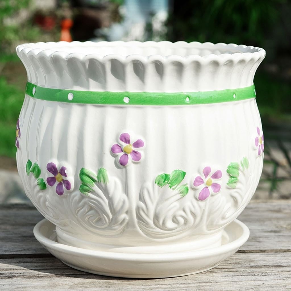 ARINAL Doniczka do sadzenia biała ceramiczna doniczka na kwiaty z tacą biurowy stolik kawowy blat dekoracyjna doniczka na kwiaty chińska doniczka na rośliny do wnętrz (kolor: C, rozmiar: S)