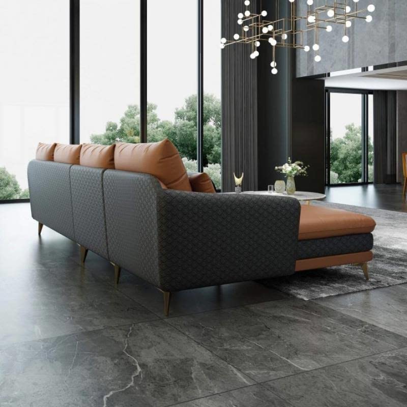Image of Sofa Set T&T Co. Unique Verstile Design 3 Seater Sofa and 1 Chaise Luxury Imperia Collection Cushion Back with Upholstered Soft Touch Premium Leatherette for Living Room Loung (Brown & Grey)