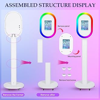 Photo Booth for iPad 10.2'' 10.5'' 10.9" 11" 12.9" 13" Shell Stand Selfie Station Customized Logo Photobooth Machine with Beauty RGB Ring Light and Flight Case for Events Wedding Parties