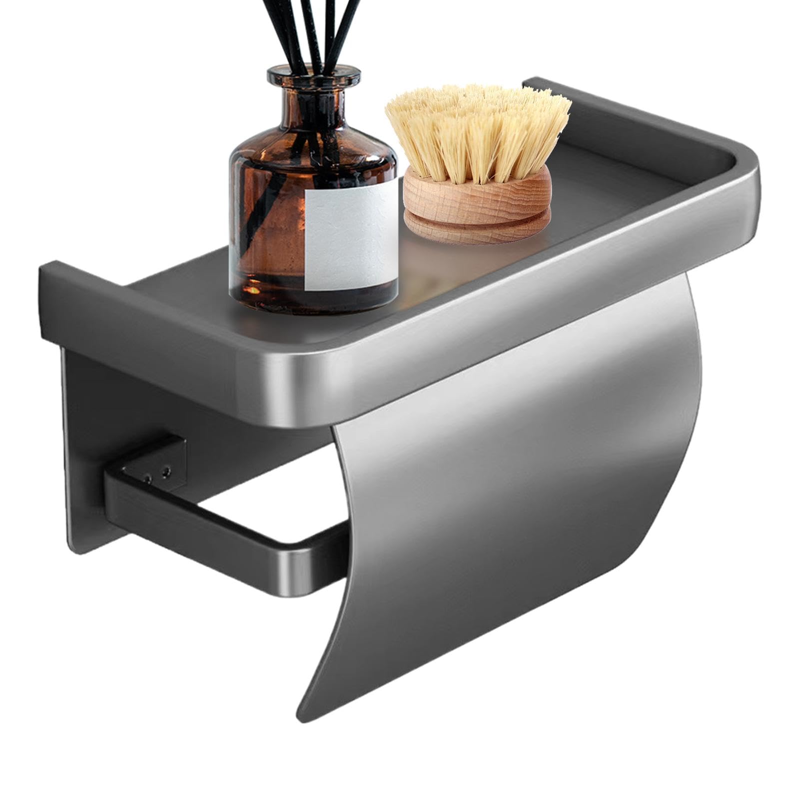 Toilet Paper Holder with Shelf - Alloy Toilet Roll Holder | Wall Mounted Toilet Paper Storage | Heavy Duty Bathroom Tissue Holder Dispenser | Rustproof Toilet Paper Roll Holder for Kitchen