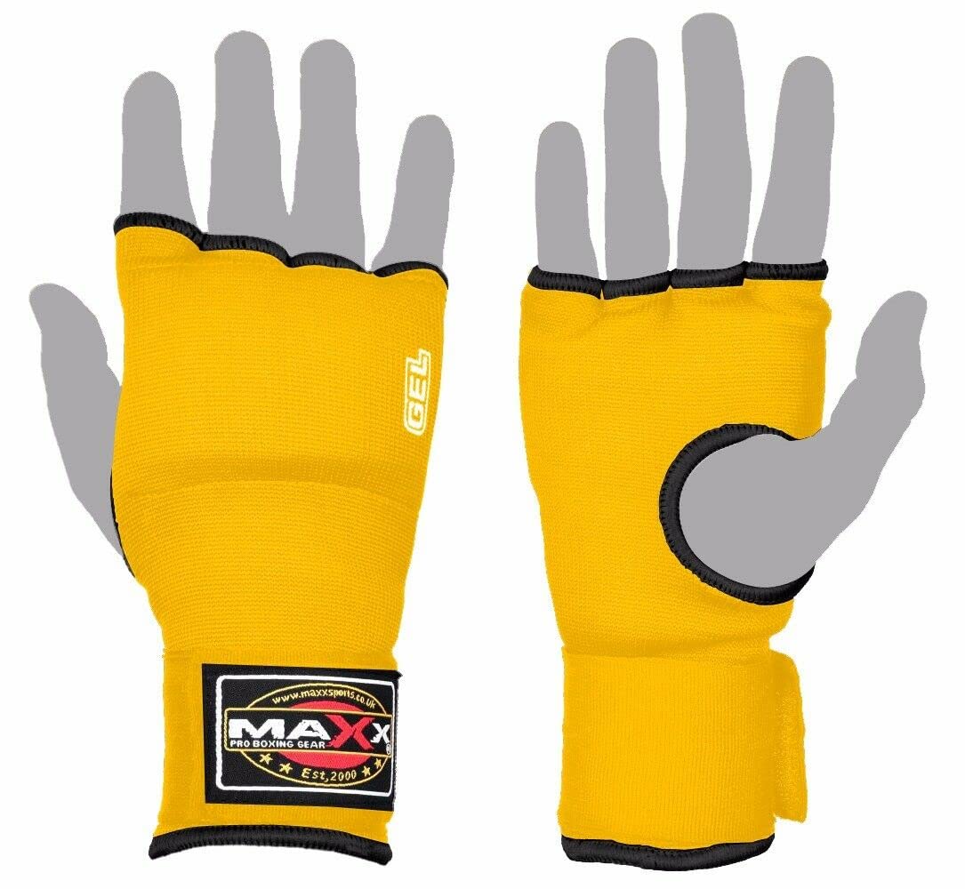 MAXX New Gel Inner Hand Wraps Boxing Gloves Fist Padded Bandages Mma Pad Rrp 9.99 (L, Yellow)