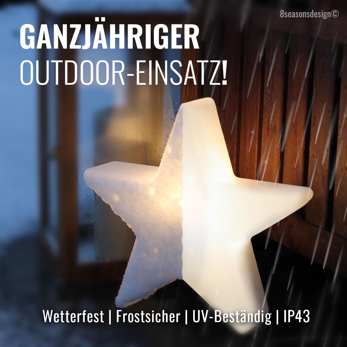 8 seasons design LED Weihnachtsstern 40cm Shining Star (Weiß), E27, Leuchtmittel warmweiß – wetterfest – LED Stern für außen (Garten, Terrasse, Balkon) und innen – winterfest – Weihnachtsbeleuchtung