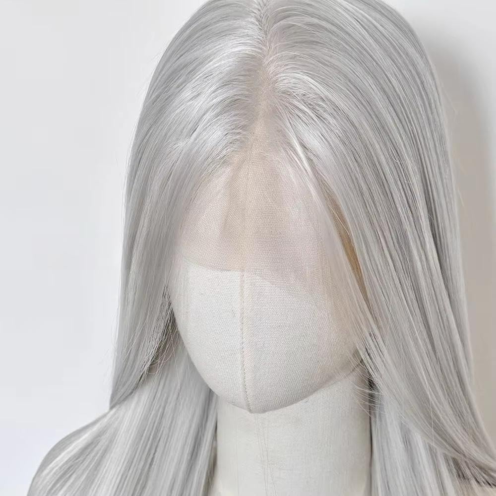 Haarpflege Splitter-Lace-Front-Perücke 13 X 4 Lange Gerade Weiße Lace-Front-Perücke Hochtemperaturfasern Lace-Front-Frontal-Cosplay-Perücken