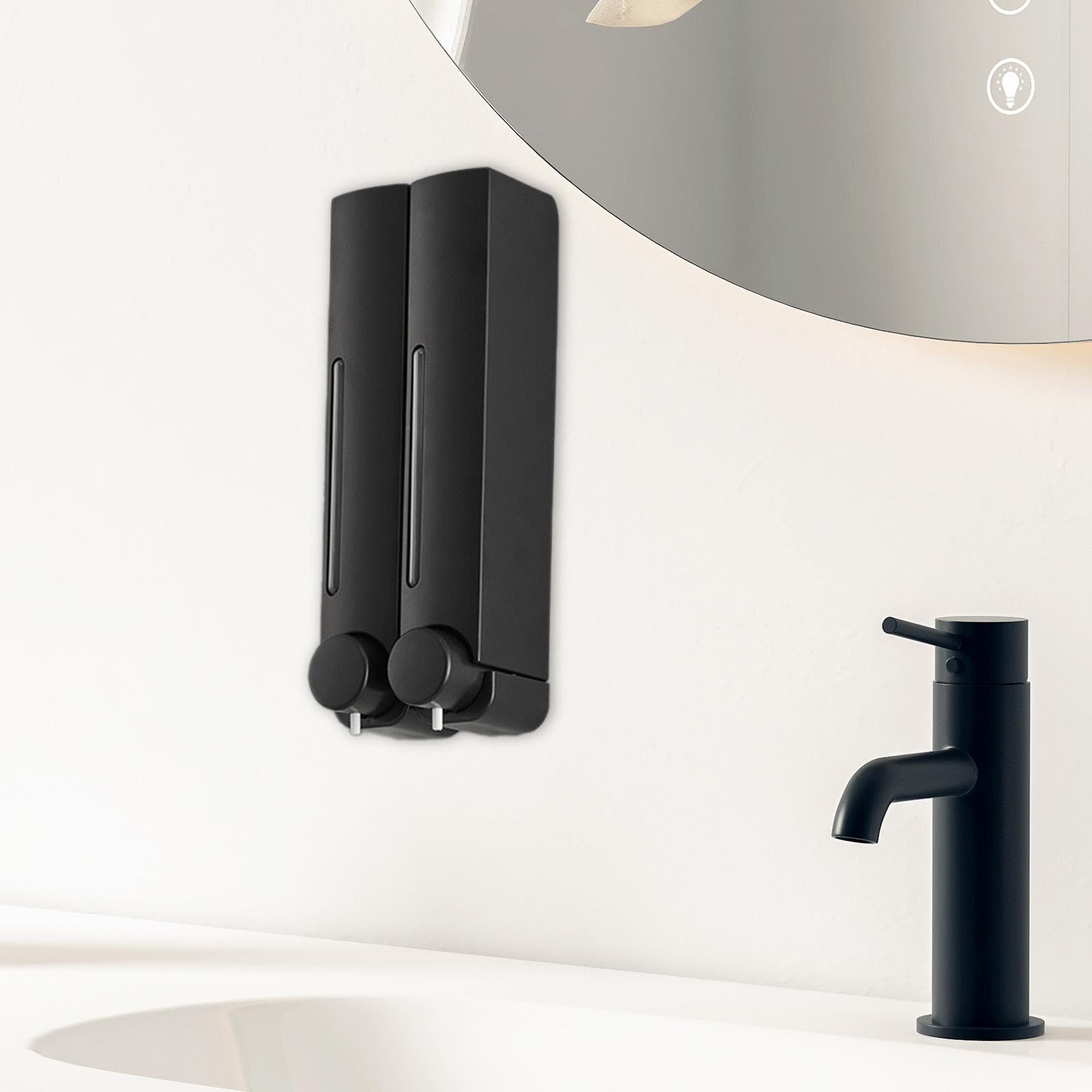 Dispensador de Jabón con Bomba, Dispensador de Loción para Ducha, Dispensador Manual de Jabón Líquido para Manos para Baño, Inodoro, Cocina, Cabeza Doble Negra, Individual