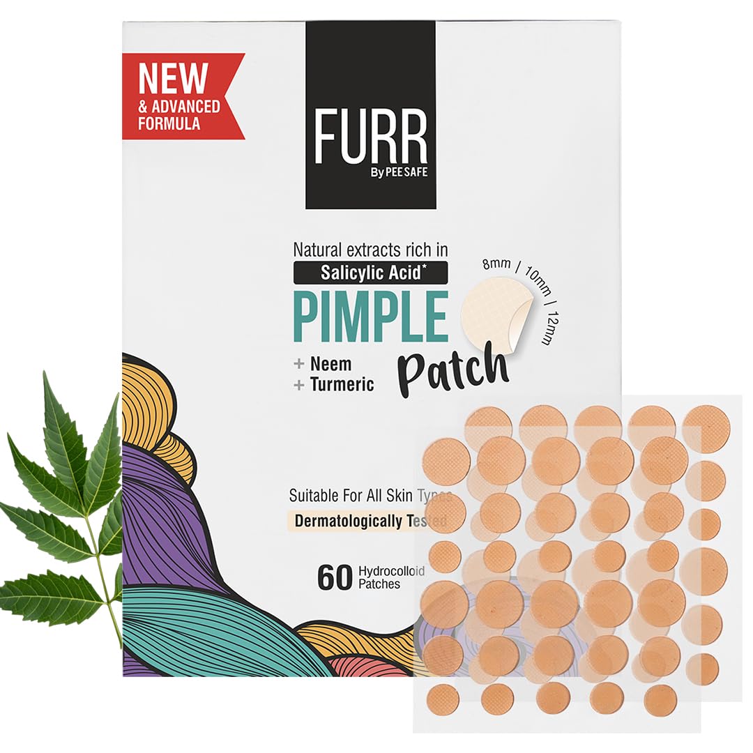 FURR by Pee Safe Acne Patches For Pimples | 60 Hydrocolloid Acne Relief Patches - 3 Sizes | Made with Ayurvedic Ingredients | Anti Inflammatory | Reduces Acne, Spots and Blemishes-image-32