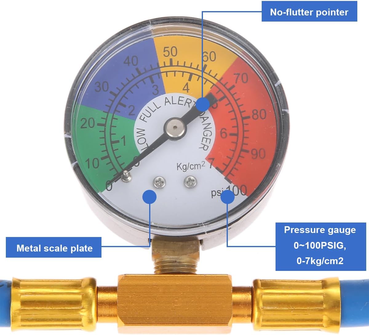 R134A Refrigerant Charge Hose Kit, 1/2" Acme Automotive Refrigerant U-Charge Hose with Pressure Gauge, 100PSI Self-Sealing A/C Recharge Measuring Kit, Car Accessories