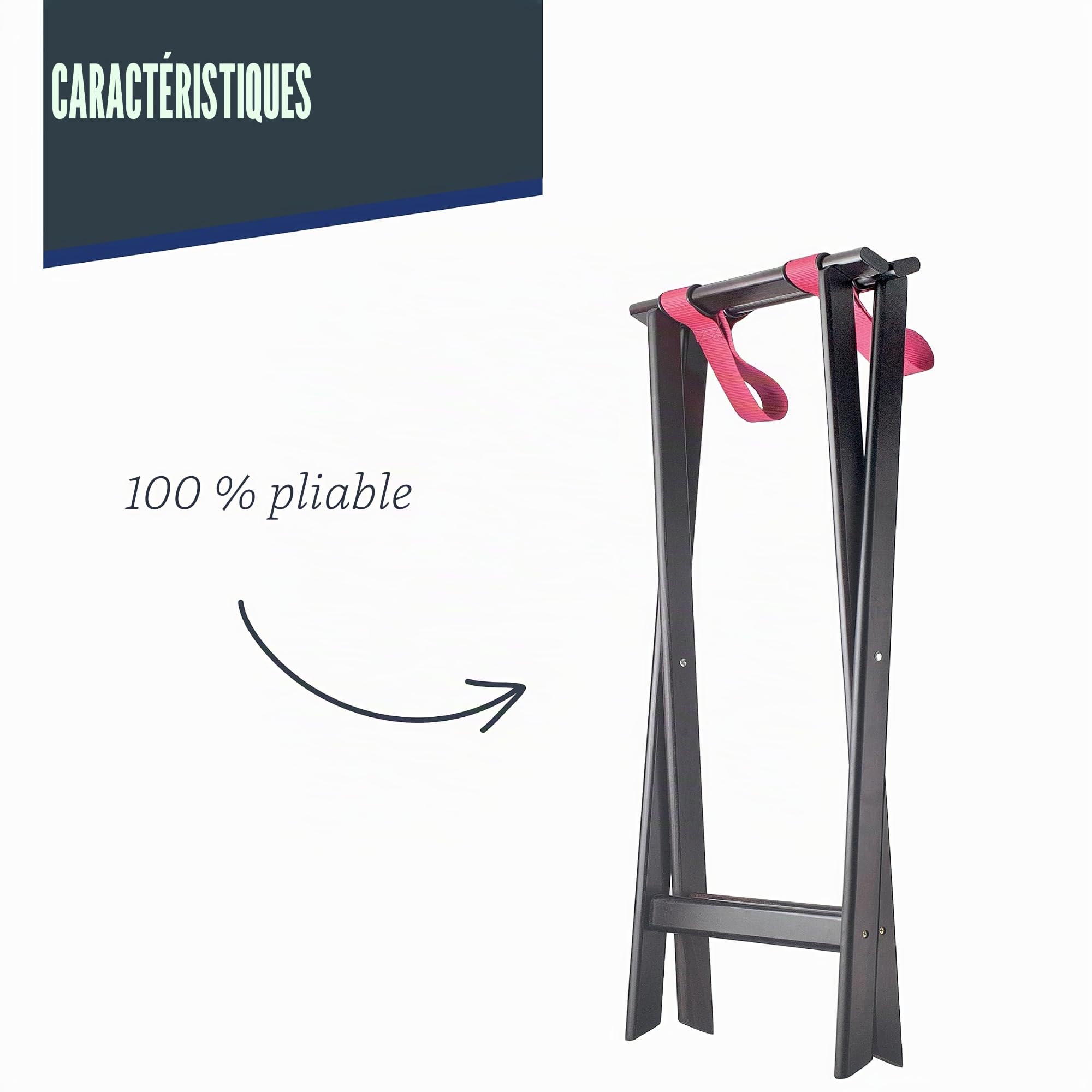 Lacor - 61869 - Sylva Porte-Plateau, Bois de Bouleau, 43.5 x 46 x 82 cm, 100% Pliable, Rondelles Réglables, Pieds Antidérapants pour Plus de Stabilité, Noir