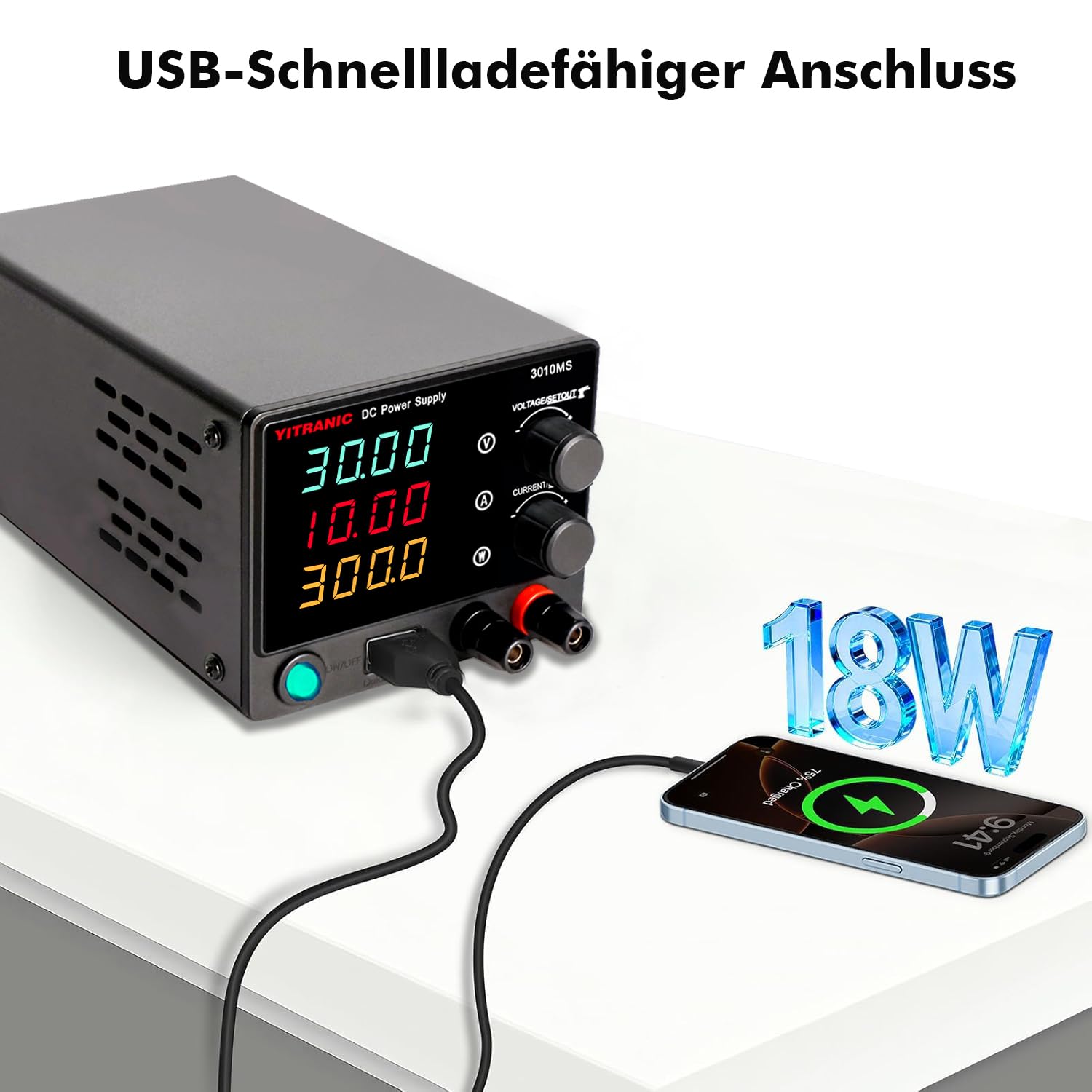 Labornetzteil 0-30V 0-10A Regelbar DC Netzteil mit 4-stelliger LED-Anzeige