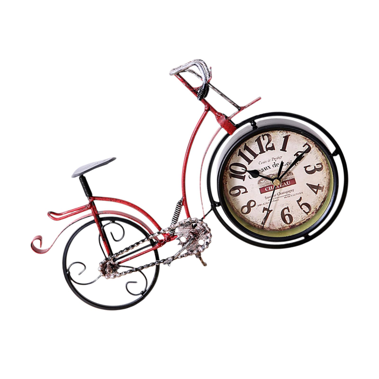 Msioytog Red Retro Metal Decorative Clock Table Bike Clocks Silents Metal Desktop Clock Silents None Ticking Clocks For Home Decors Tabletop