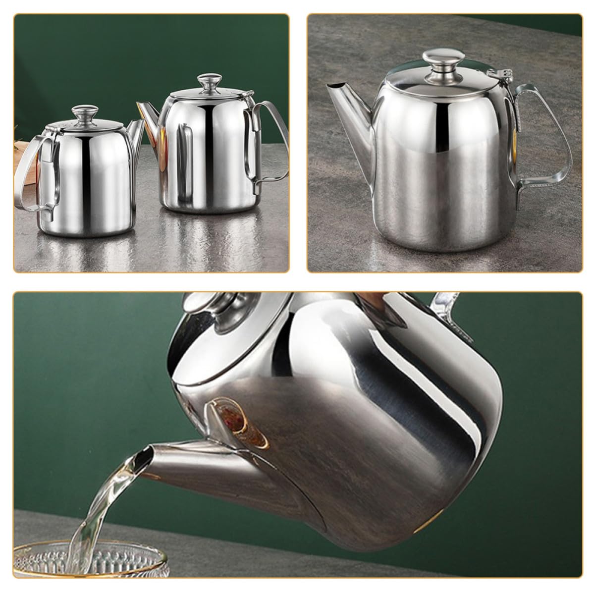 INOOMP Tetera Diseño Clásico de Acero Inoxidable para Cocina Capacidad de 1800ml y Asa Resistente, Adecuado Hogar y Suministros Salón de Té