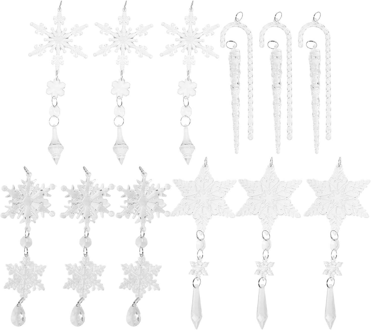 UKCOCO 15pcs Acrylic Snowflake Pendant, Icicle Drop Christmas Tree Decor