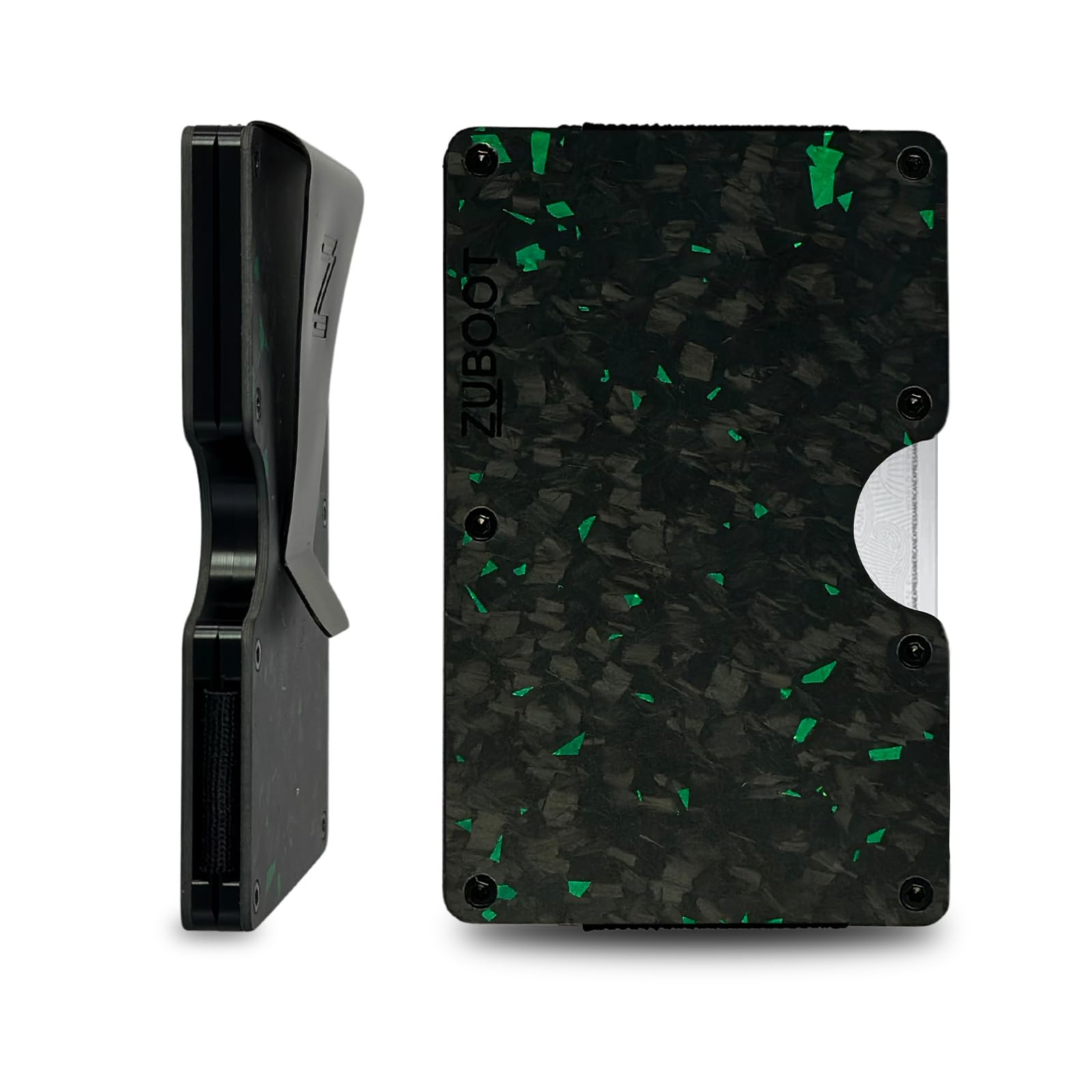 Forged Green Carbon Fiber RFID Wallet for Men – Slim Minimalist Card Holder with Cash Clip – Durable Front Pocket Wallet (Forged Green Clip)