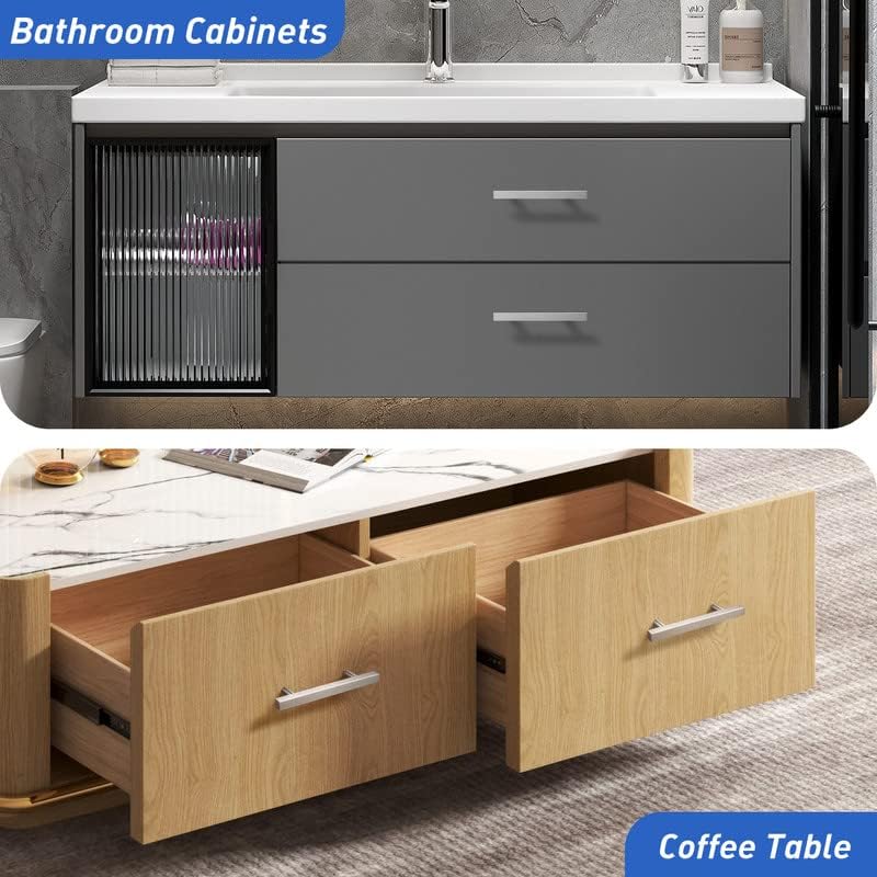 Miniatura 4 de NIZADO Paquete de 5 manijas de gabinete de acero inoxidable, tiradores de cajón con acabado de níquel satinado de 3 12 pulgadas, manijas para