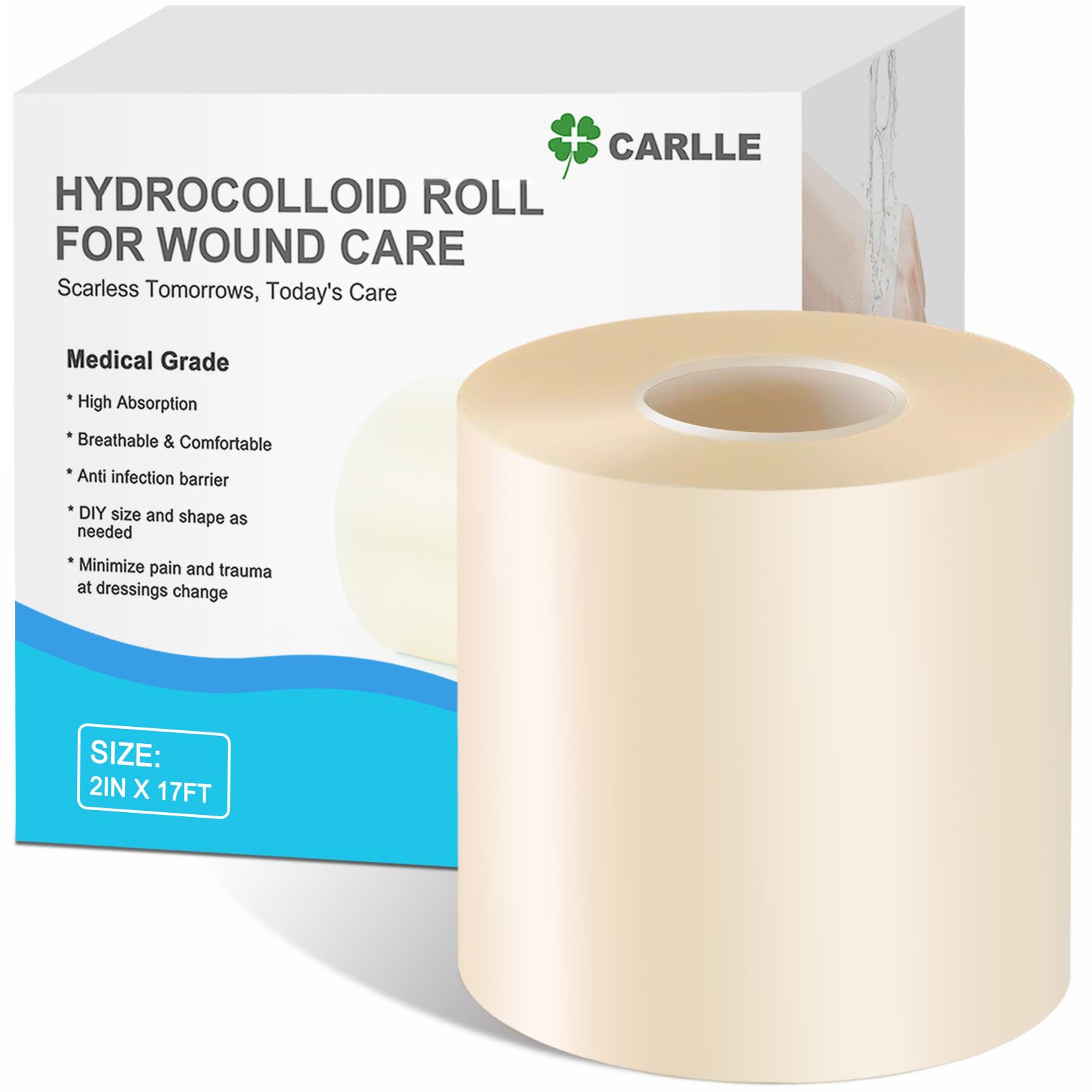 Rotolo di bende idrocolloidali per la cura delle ferite, rotolo di medicazione idrocolloide con autoadesivo, extra large, ultra assorbente, flessibile e impermeabile, kit di primo soccorso fai da te