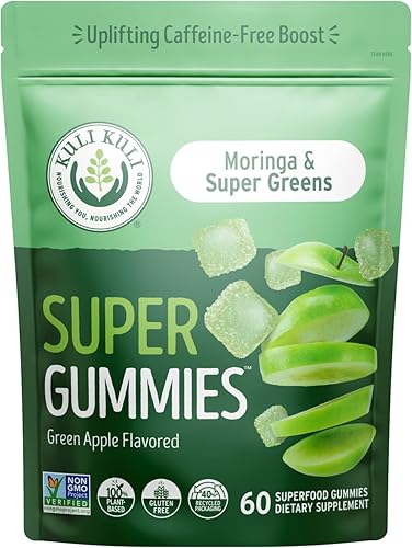 Kuli Kuli Super Energy Gummies - Suplementos energéticos con moringa potenciador de energía natural sin cafeína - 60 gomitas de moringa sin OMG sin