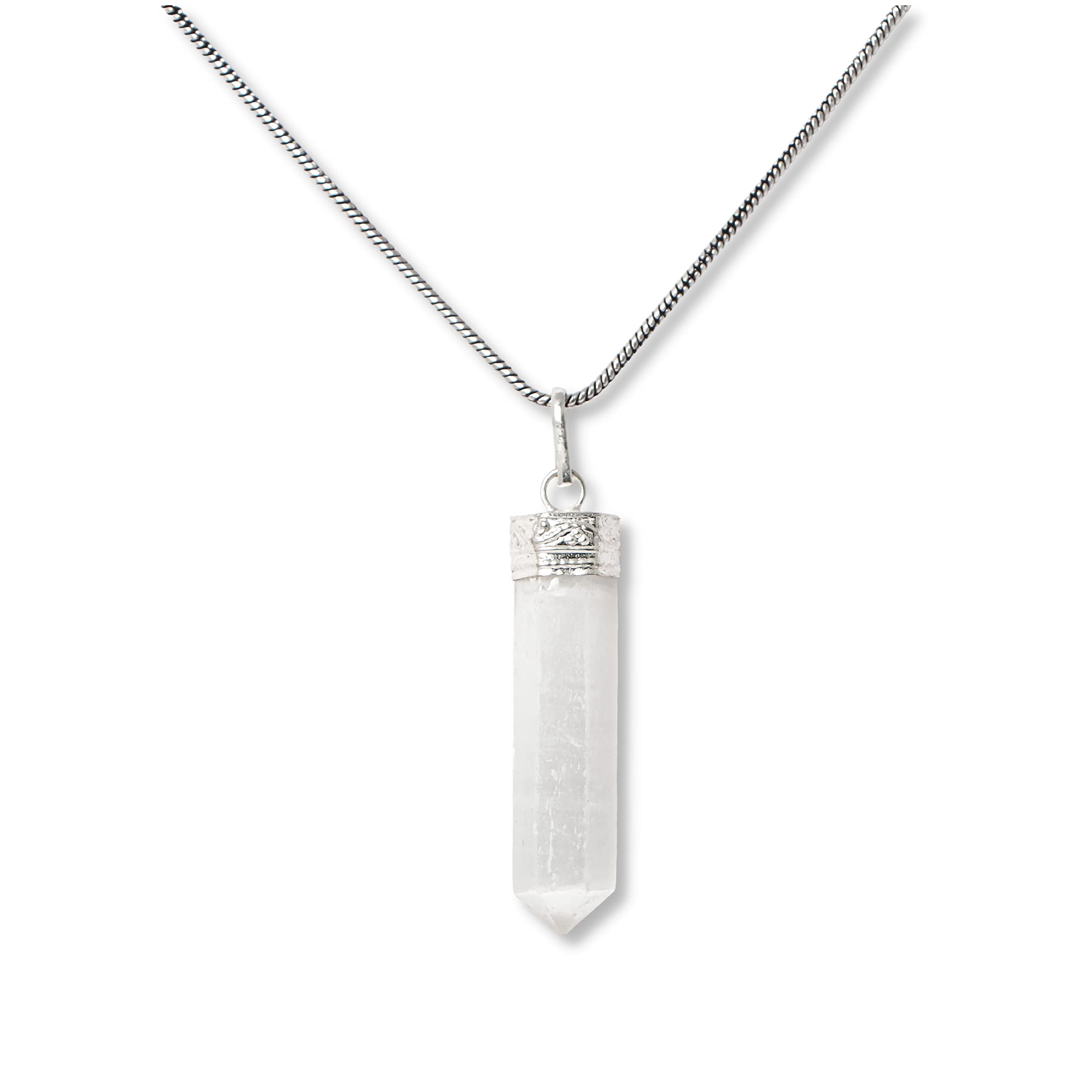 AvicraftsWhite Selenite Charged Natural Gemstone Crystal Pendants Necklace Healing With Chain