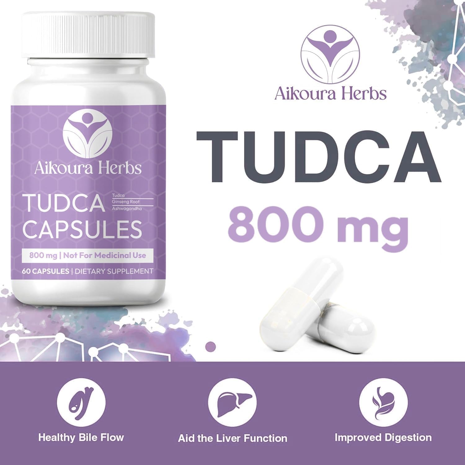 AIKOURA TUDCA Capsules 800mg – Natural Liver & Health Support – 60 Veg Capsules with Milk Thistle, Ginseng & Ashwagandha - Image 3