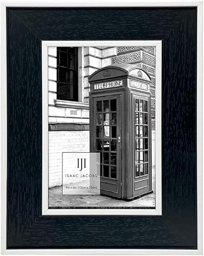 Miniatura 2 de Isaac Jacobs Marco de fotos de 4 x 6 pulgadas, color negro y blanco (vertical y horizontal), con caballete de tela negra, para montar en la pared,