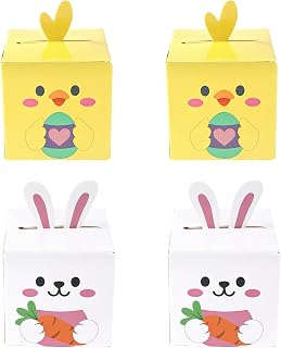 24 Pcs Easter Candy Gift Boxes Cute Rabbit Chicken Square Paper Candy Treat Box for Spring Easter Party Supplies