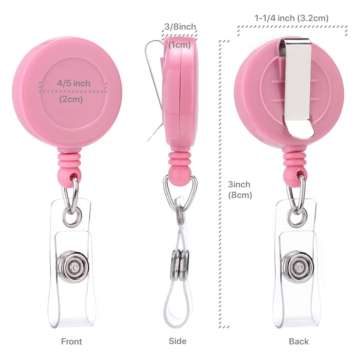 QREEL Carrete de insignia con clip para cinturón, clip retráctil para insignia, clip para tarjeta de identificación con cable retráctil de 29 pulgadas (rosa, paquete de 2)