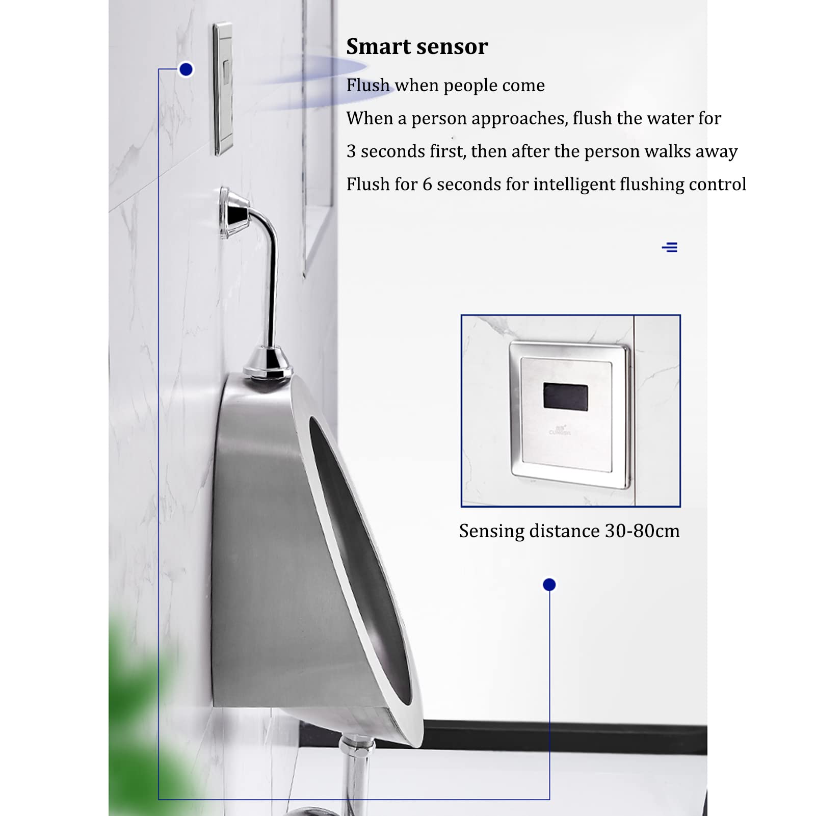 OTQEFTN Automatic Induction Urinal, Wall-Mounted Public Toilet Urinal, Contact-Free Toilet Urinal with Flush Valve