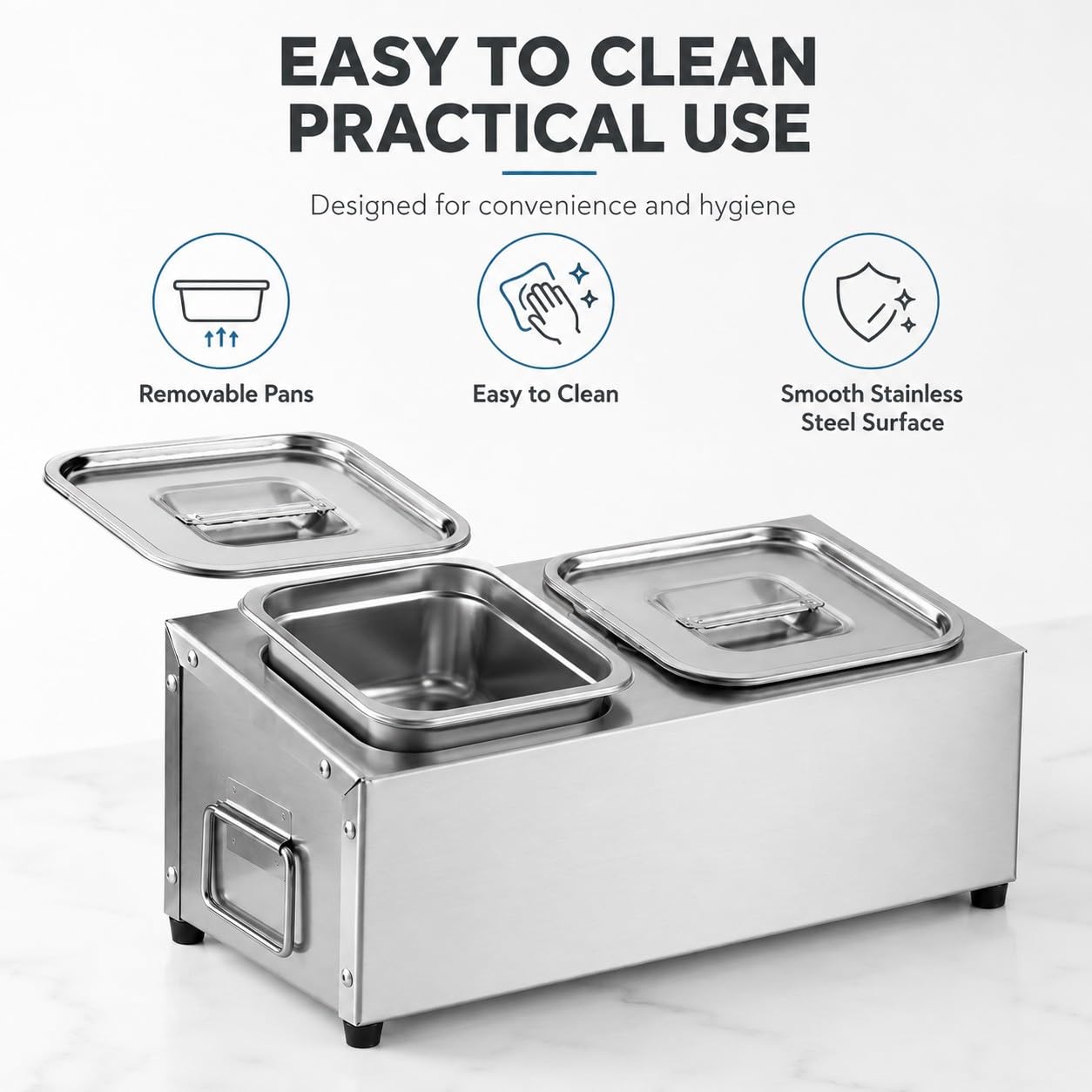 Porta Ingredienti Pizza in Acciaio Inox con Coperchio, Contenitore per Ingredienti per Condimenti E Salse, Vaschette Rimovibili da 2 L, Porta Condimenti per Pizzeria, Buffet
