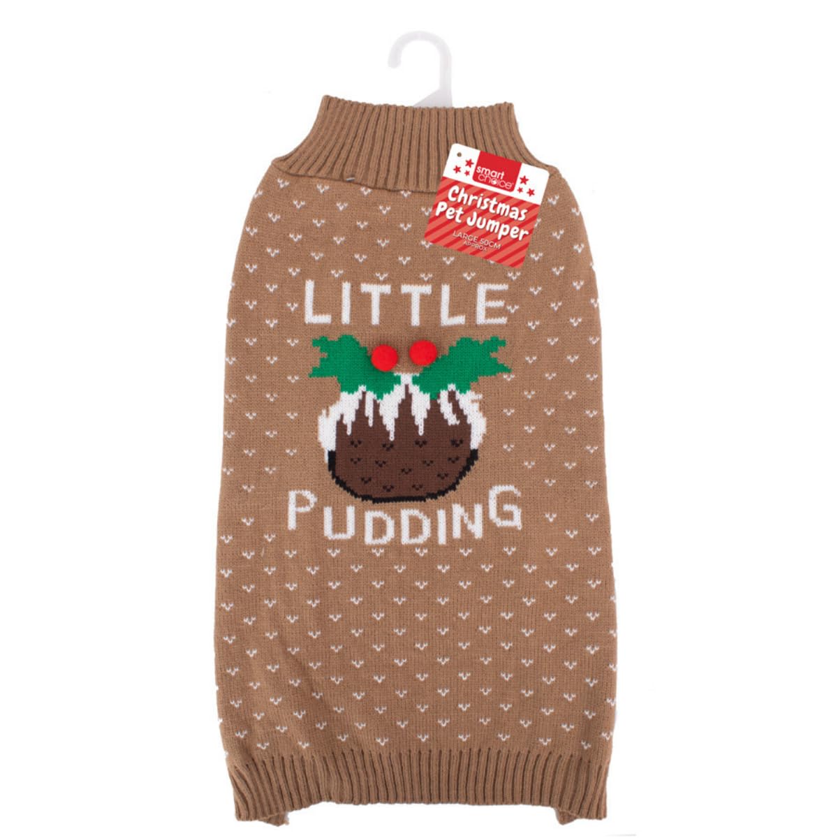Large Festive Little Pudding Pet Jumper with Harness/Lead Hole – Soft Acrylic Dog Christmas Sweater – Warm & Lightweight Holiday Outfit for Winter Walks & Seasonal Photos