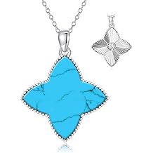 925 Sterling Silver Four Leaf Clover Necklace for Women Blue Turquoise Lucky Pendant December Birthstones Jewelry for Her Wife Mom