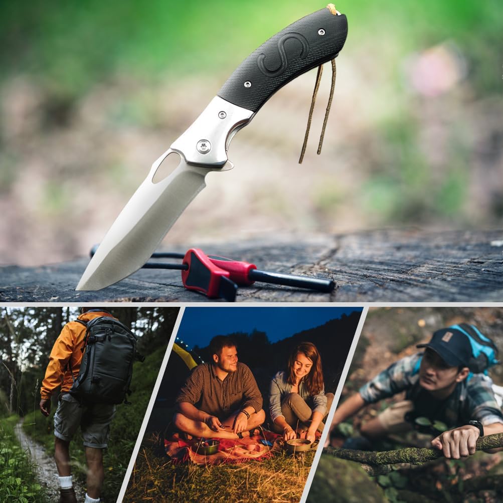 Pocket Knife, D2 Steel Folding Knife with Clip, G10 Handle, Safety Liner Lock, Sharp Pocket Knives, Survival Knife for Hiking Camping Gifts