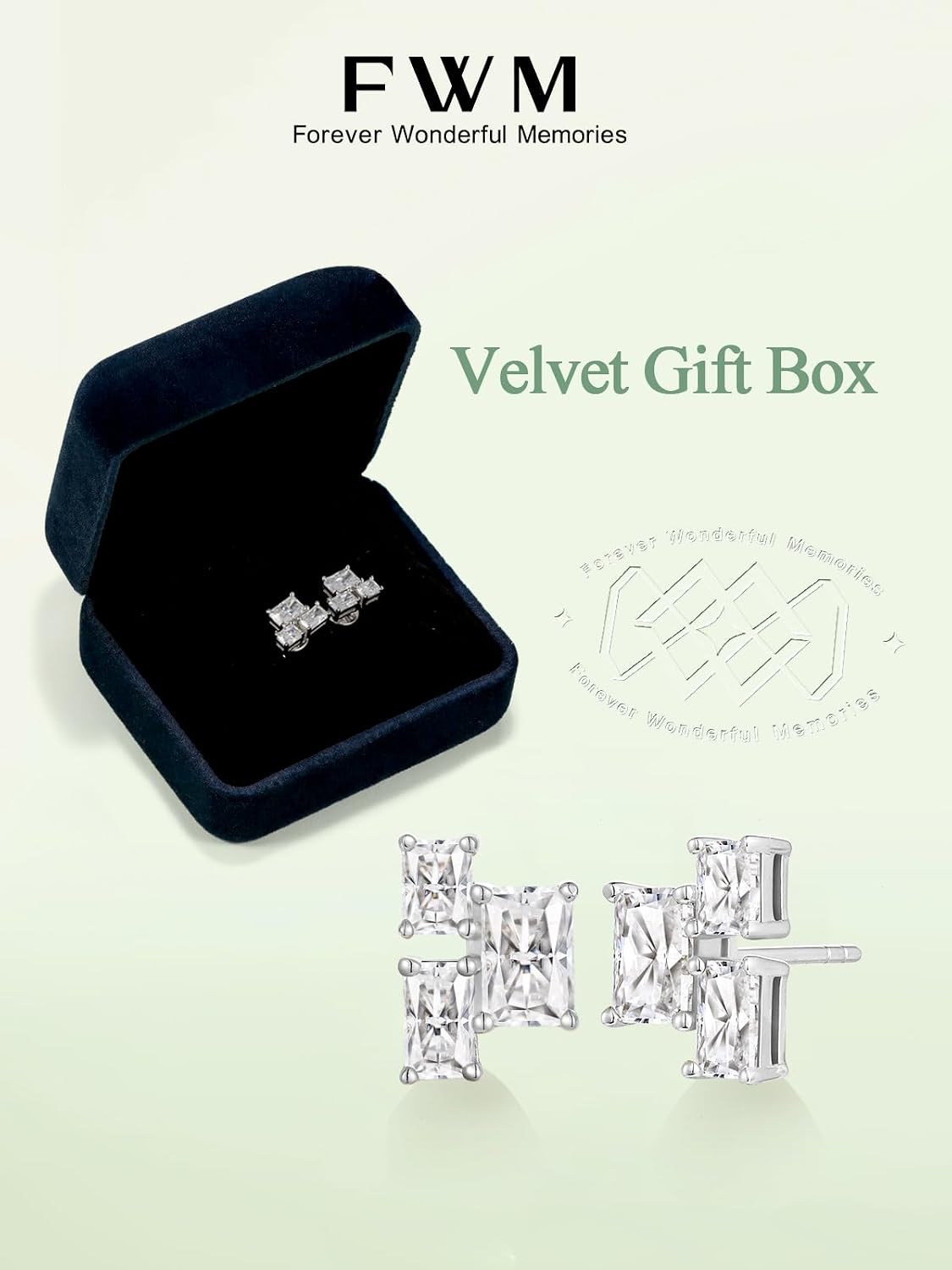 FWM Three Stone Moissanite Novelty Stud Earrings for Women, Solid 925 Sterling Silver with Gold Plated, Anniversary Mother's Day Valentines Christmas Ideal Gift for Her