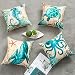 4-Pack Decorative Throw Pillow Cover 18x18, Mediterranean Ocean Coastal Beach Outdoor Pillow Cushion Cases for Couch, Sofa, Bed (W/O Insert) -Turtle Seahorse Whale Octopus